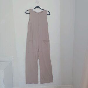 Zara Womens Slouchy Wide Leg Knit Jumpsuit Sz M Utility Pockets Front Zip Boho